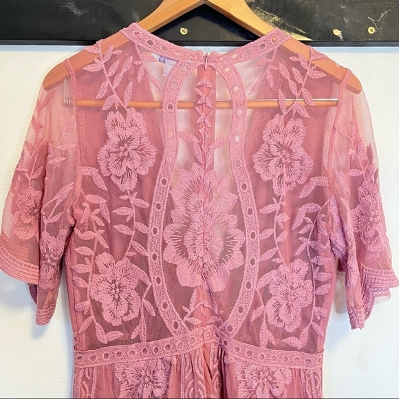 She+Sky Pink Barbie Festival Western Bohemian Lace Plunging Neckline Romper M - Picture 12 of 16
